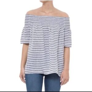 C&C California Striped Linen Seersucker Babydoll Blouse‎ size small